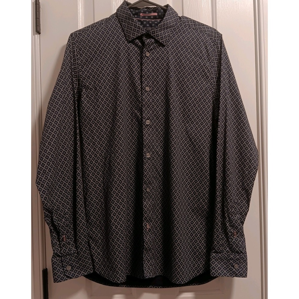 Ted Baker London Women Blue Geometric Blouse Long Sleeve Button Down Size 3 S